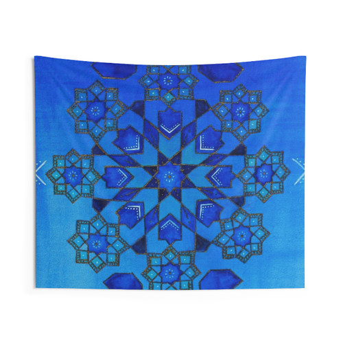 Blue Moroccan Tiles Tapestry - Boho Wall Hanging Decor