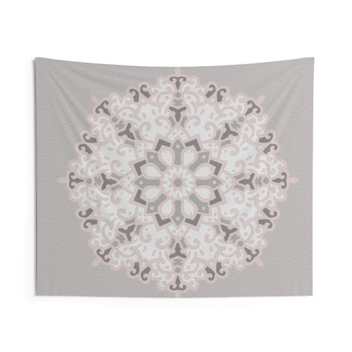 Boho Mandala Tapestry in Soft Pink and Grey