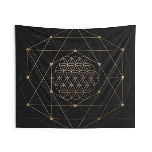 Flower of Life Black and Gold Tapestry