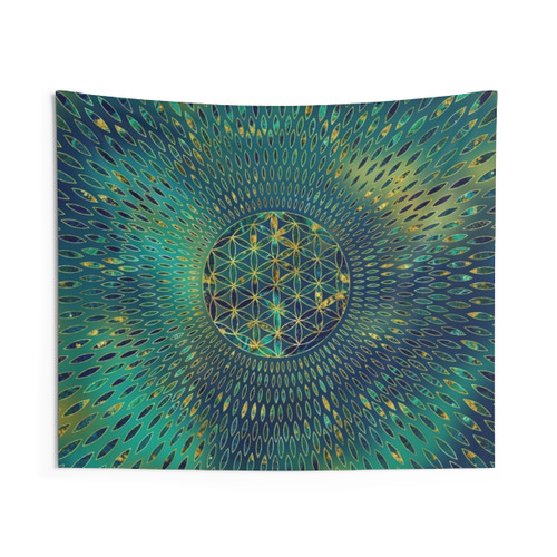 Flower of Life Marble and Gold Tapestry