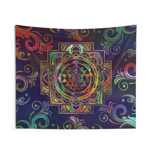 Gold Framed Sri Yantra Tapestry
