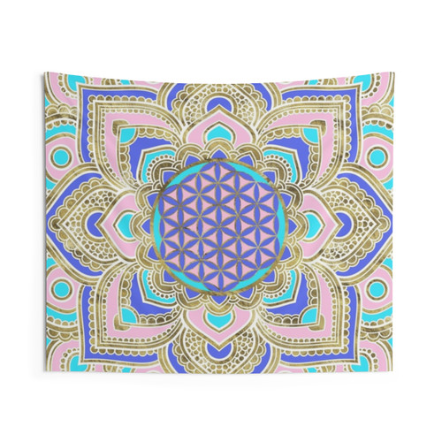 Flower of Life Pastel and Gold Tapestry