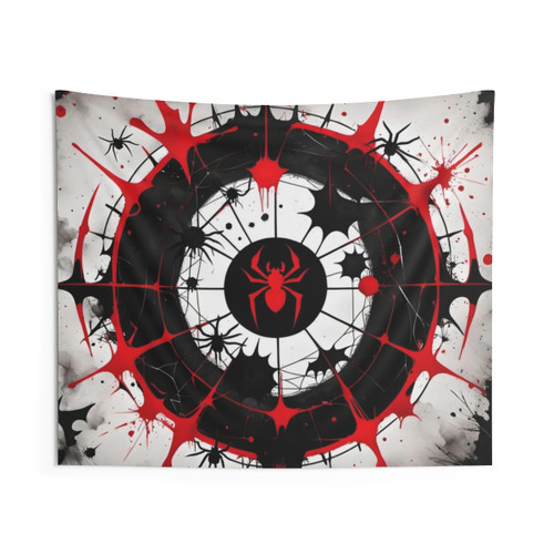 Crimson Inferno Mandala Tapestry - Intense Flame Design Art