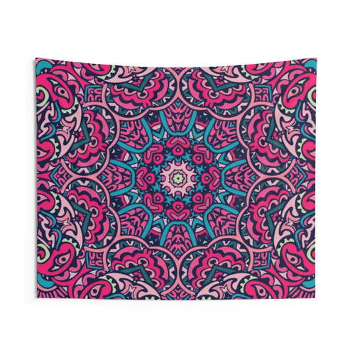 Mandala Art Tapestry with Intricate Flower and Sacred Geometry Patterns