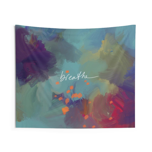 Breathe Inspirational Blue Abstract Art Tapestry