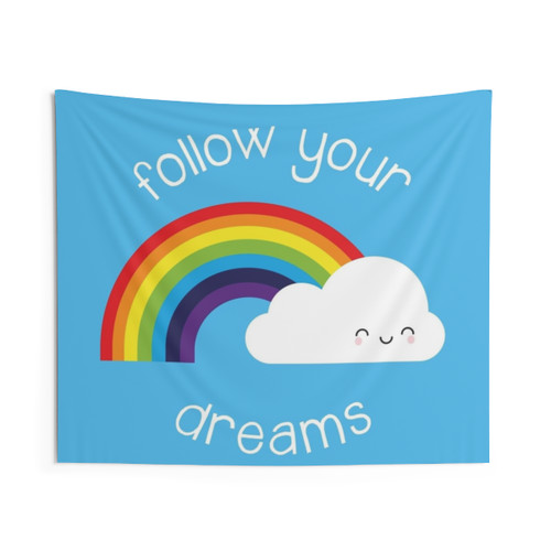Kawaii Rainbow Tapestry with Motivational Artwork