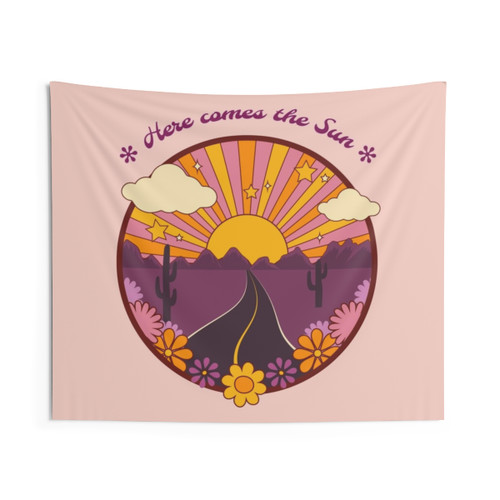 Vintage Retro Groovy Here Comes The Sun Tapestry