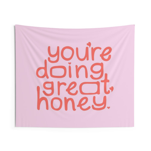 Groovy Pastel Pink & Coral Tapestry with Inspirational Quote