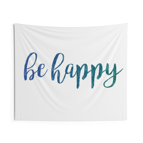 Motivational Blue Ombre Tapestry with Be Happy Quote