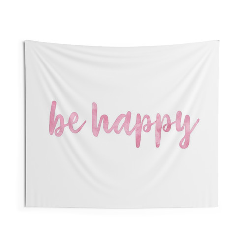 Inspirational Watercolor Tapestry with 'Be Happy' Quote