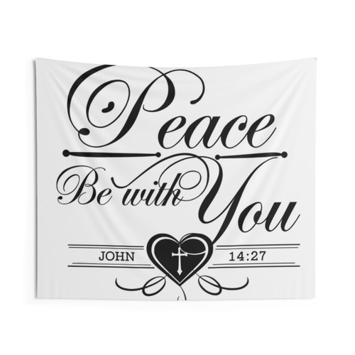Elegant Christian Tapestry with Peace Quote and Cross