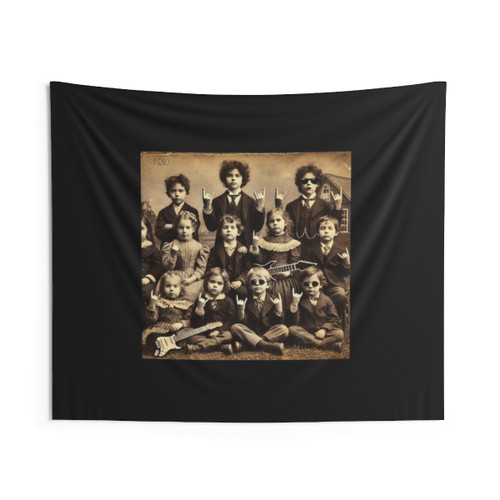 Vintage Victorian Tapestry Featuring a Music Theme and School Children