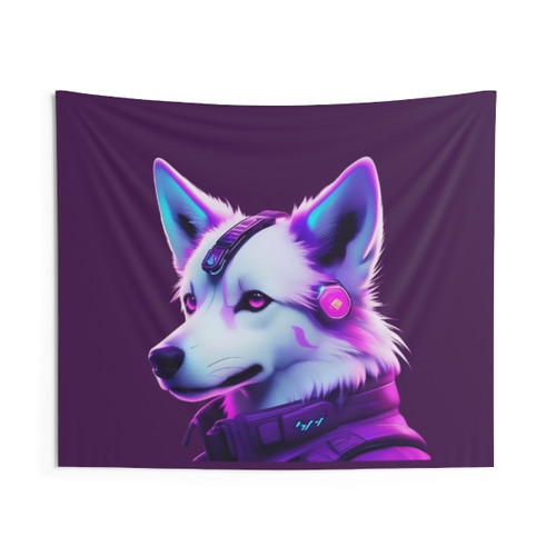 Cute Hasky Dog Listening to Music Nanopunk Tapestry