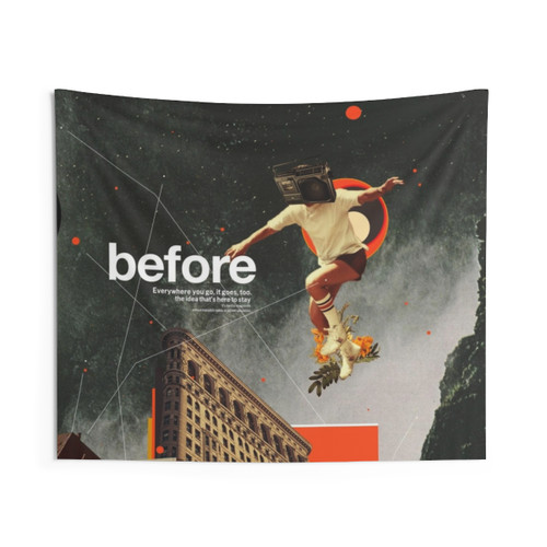 Retro collage tapestry 'Before' by artist Frank Moth