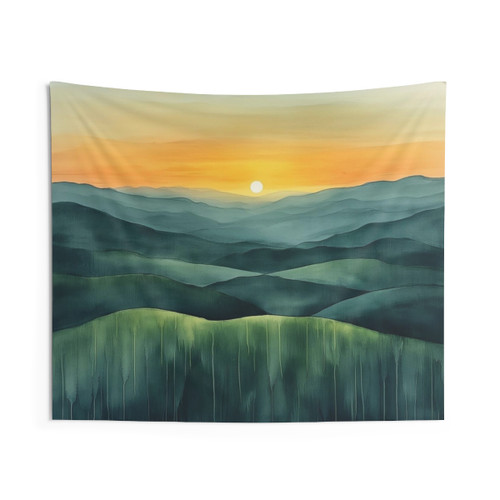 Sunset Over Rolling Hills Tranquil Landscape Tapestry