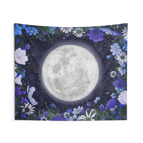 Midnight in the Meadow Blue Floral Tapestry