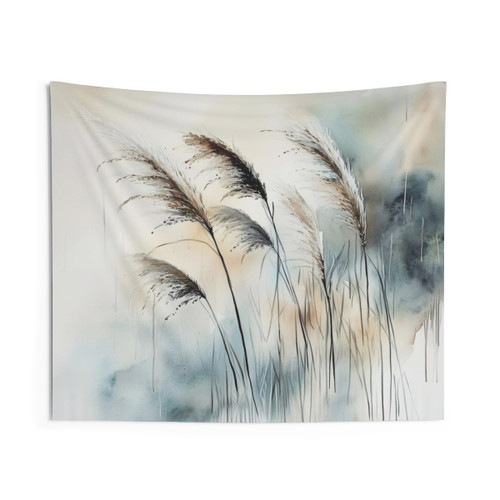 Abstract watercolor landscape tapestry featuring whispering reeds