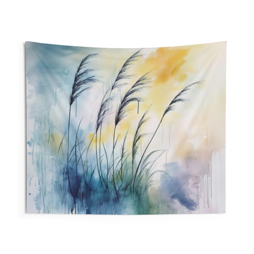 Windblown Grasses Abstract Watercolor Landscape Tapestry