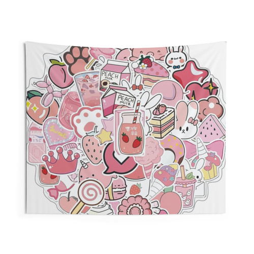 Cute pink love tapestry with various patterns and designs