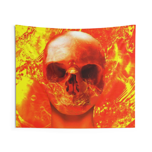 Skull in Liquid Gold Tapestry Wall Hanging
