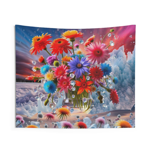 Flowers and Ice Crystals Tapestry - Artistic Boho Wall Hanging