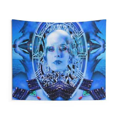 Clockwork Blue Tapestry - Surreal Fantasy Home Decor