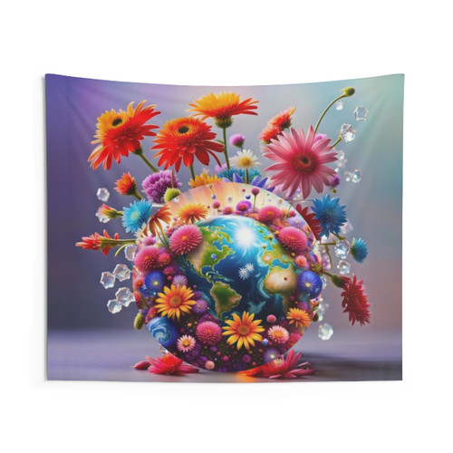 Planet Earth Tapestry - Colorful Floral Botanical Wall Hanging