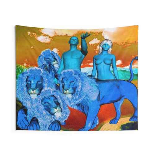 Vibrant Adam and Eve Tapestry Wall Hanging