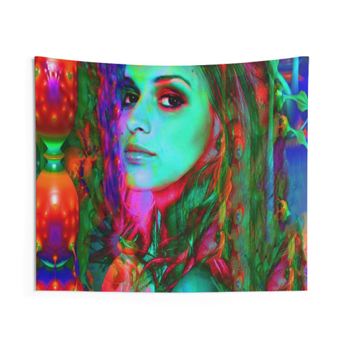 Alice in Wonderland themed tapestry with fantasy, abstract, and nature elements