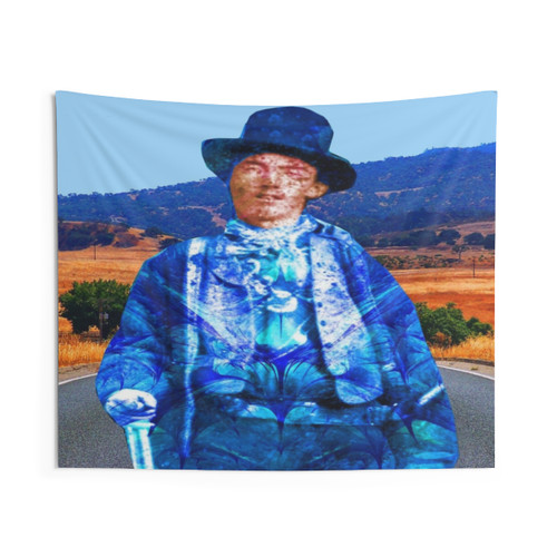 Abstract tapestry featuring a fantasy character named Billy the Kid