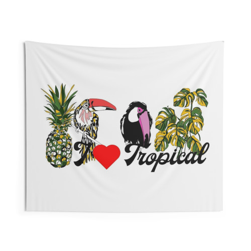 Colorful tropical-themed tapestry wall hanging
