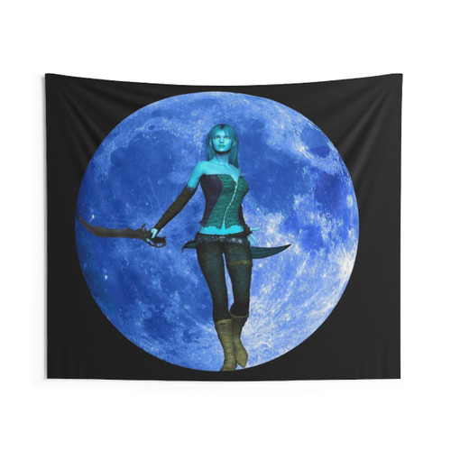 Blue Moon Warrior Tapestry - Fantasy Wall Art