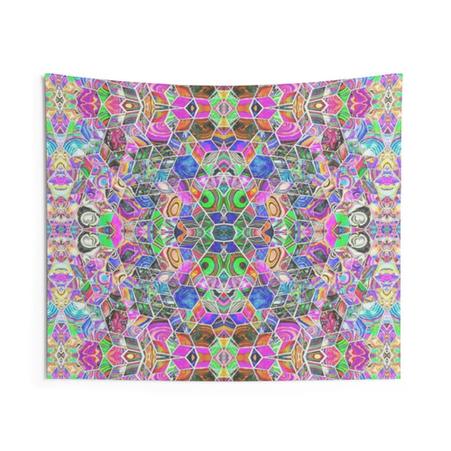 Glowing geometric tapestry with kaleidoscopic abstract art design