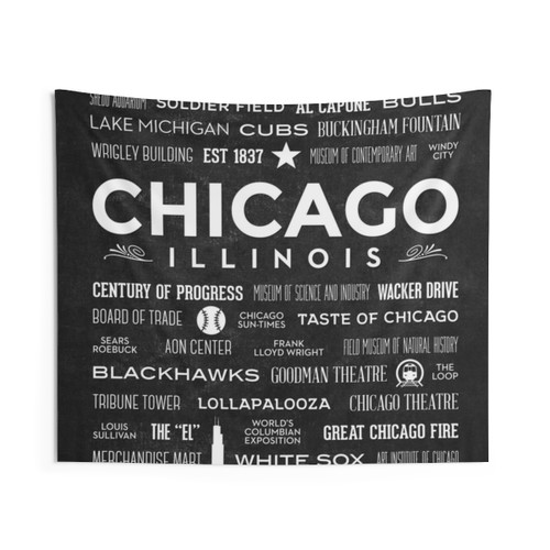 Chicago Word Art Tapestry featuring iconic landmarks