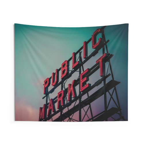 Seattle Pike Place Market Tapestry - City Architecture Wall Art