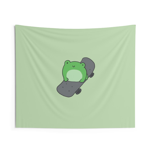 Kawaii Frog Skateboarding Tapestry