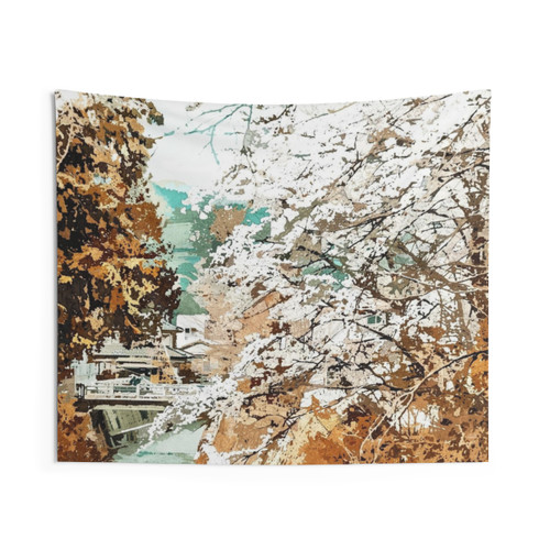 Japan Landscape Tapestry with Cherry Blossoms