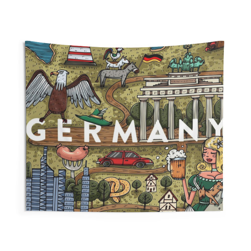 Funny Cartoon Germany Map Tapestry