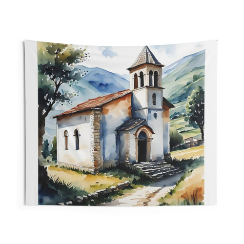 Watercolor Painting of an Old Church in Albania