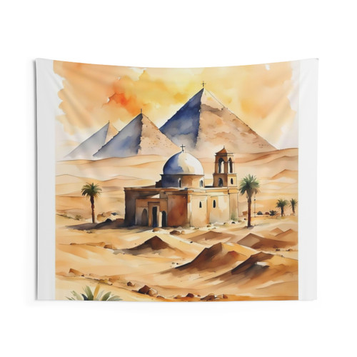 Old Church Watercolor Tapestry - Peaceful Egypt Architecture