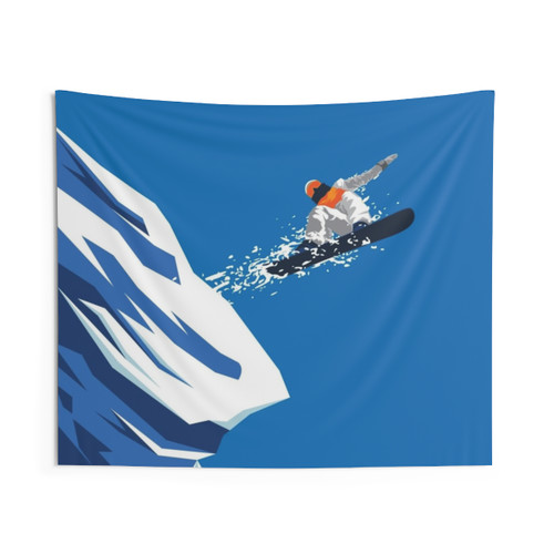Snowboarder making a jump tapestry