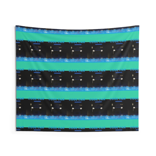 Cool car tapestry featuring a luxury black sports car driving at night