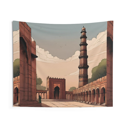 Delhi Monuments Tapestry - India Travel Illustration