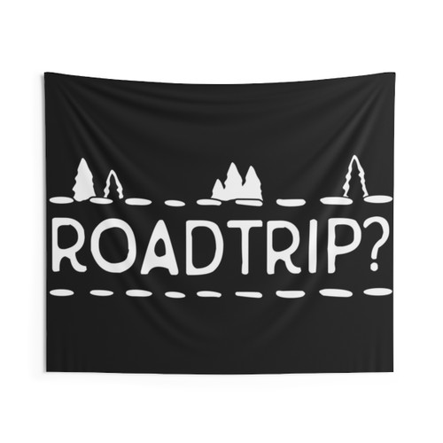 Roadtrip Tapestry with White Design on Black Background