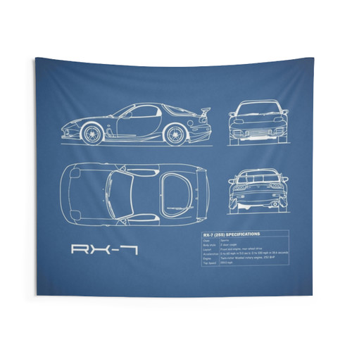 Mazda RX-7 Blueprint Tapestry - Classic Car Wall Art