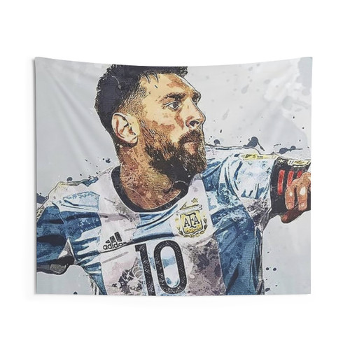Lionel Messi Argentina Watercolor Portrait Tapestry