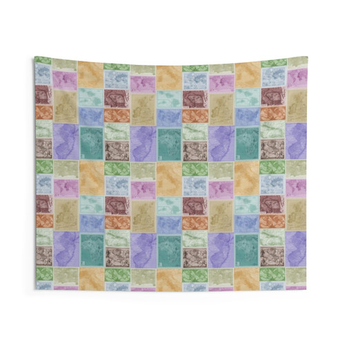 Colorful world map tapestry