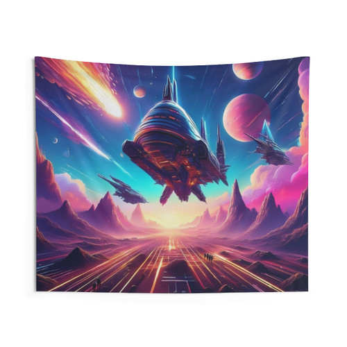 Futuristic Space Battle Tapestry - Sci-Fi Art for Intergalactic Decor