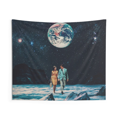 Vintage Collage Tapestry with Outer Space and Couple