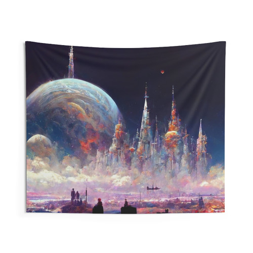 Majestic Alien Cityscape Tapestry